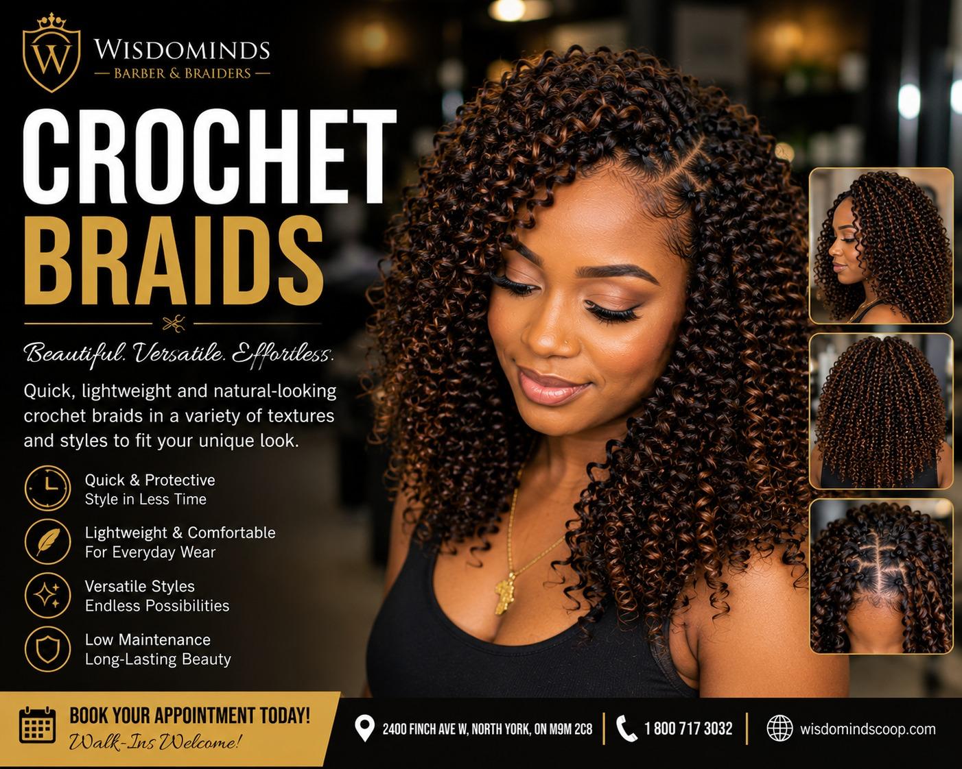 Crochet braids at Wisdominds Barbers & Braiders